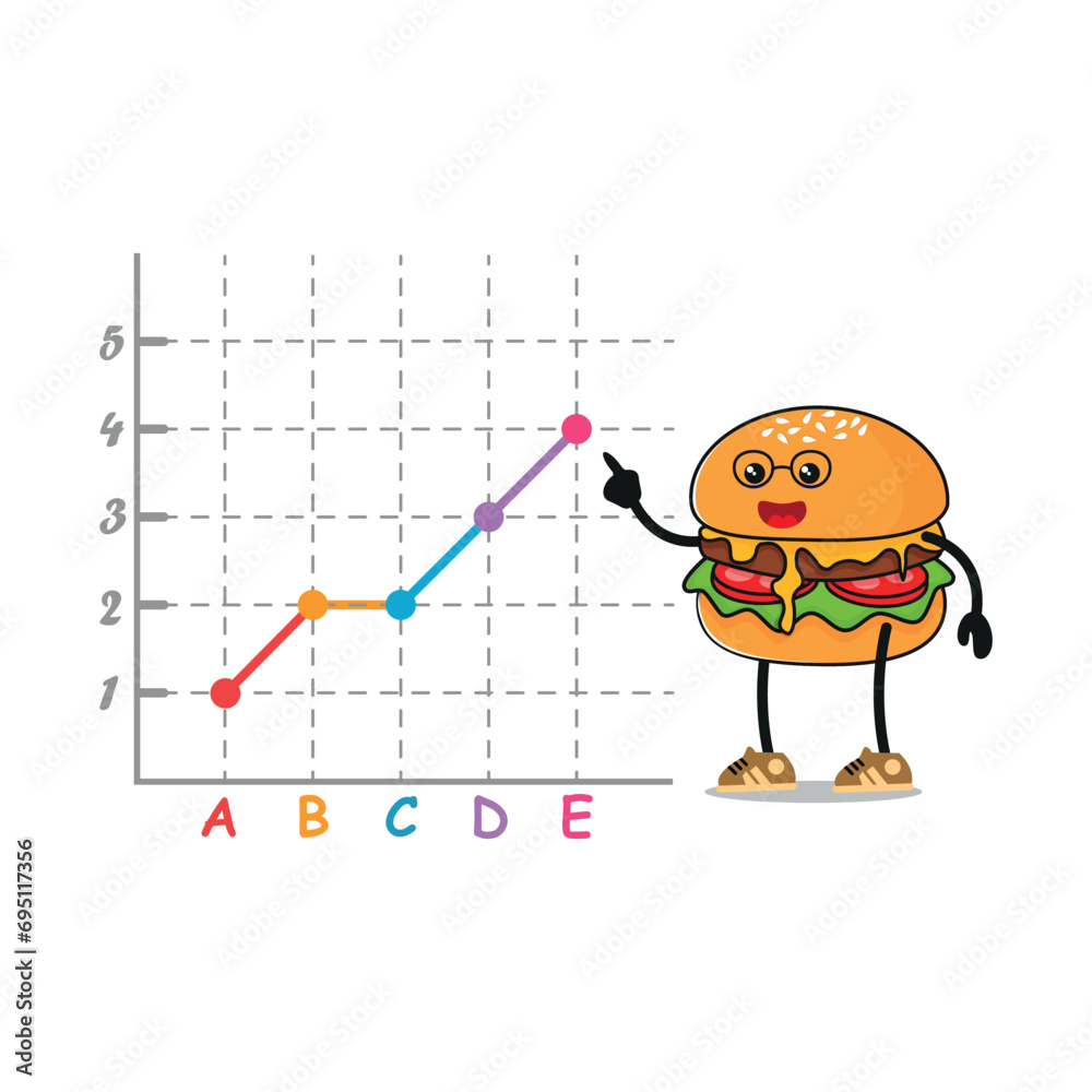 cheese burger showing line graph. infographic for kid monitoring data in school.