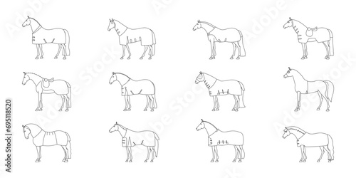 Various types of horse rugs, editable vector