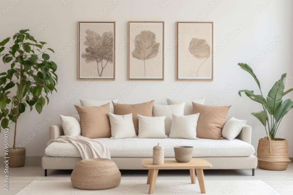 modern living room with sofa and pillows