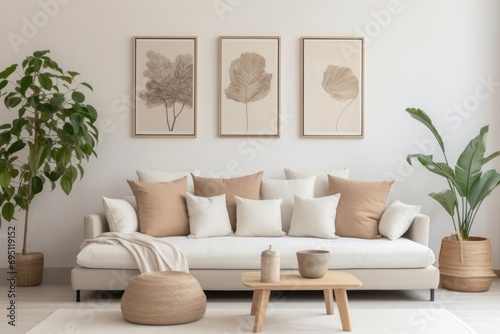 modern living room with sofa and pillows © lucas
