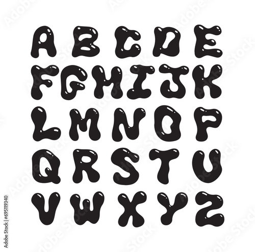 Vector Hand Drawn Alphabet. Trendy Liquid  and Groovy Letters. Decorative Artistic Font. Y2K Letters Style.