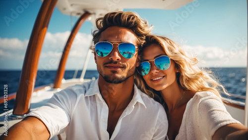 Portrait smiling  of a happy couple on a yacht © tanya78
