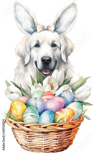 Easter great pyrenees portrait illustration created with Generative AI technology photo