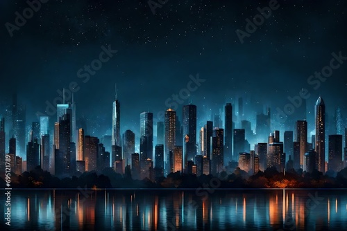 Transparent PNG available panoramic night city skyline isolated without background photo
