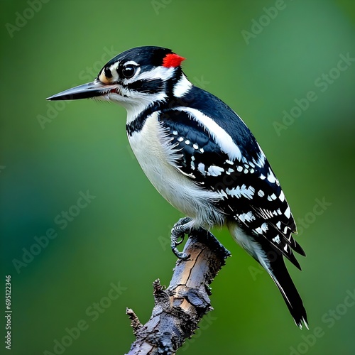 Hairy woodpecker perching on tree branch photo