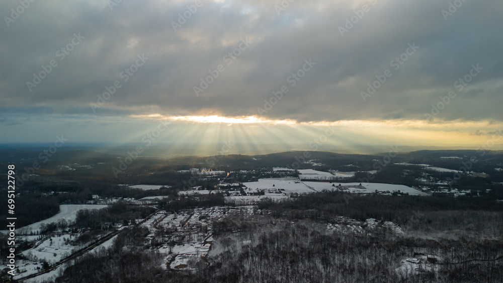 Aerial of Poconos Moutain in the Winter 