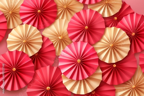 Red , gold and white fan pattern background. Festival or wedding traditional asian decoration. Lunar New Year chinese banner template with copy space