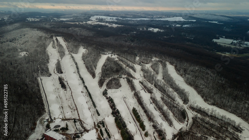 Aerial of Poconos mountain with snow  photo