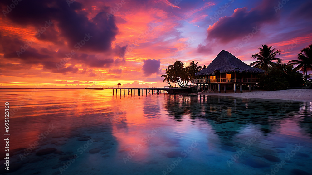 Maldives beautiful sea, sunset and water villas Maldives beautiful sea, sunset and water villas