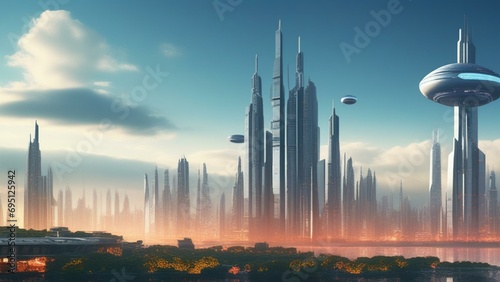 Futuristic technological dystopian city cinematic wallpaper © Young