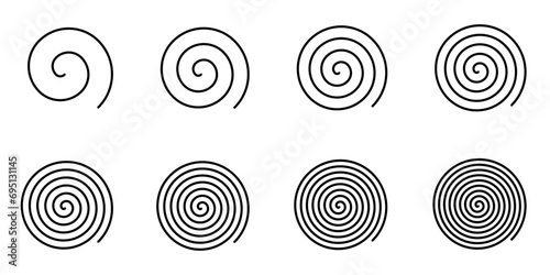 Collection of simple spirals. Linear decorative spirals