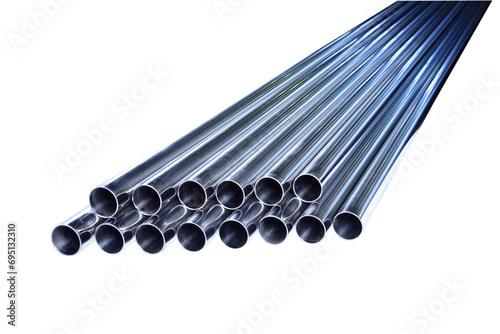 stainless steel pipes metal pipe piping water conduit isolated on background kroma key metallic piece photo