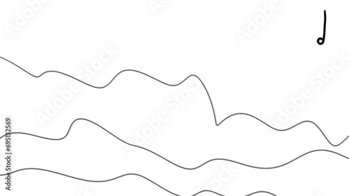 Animation on a musical theme. Three wavy lines oscillate and the musical notes in the upper corner change. photo