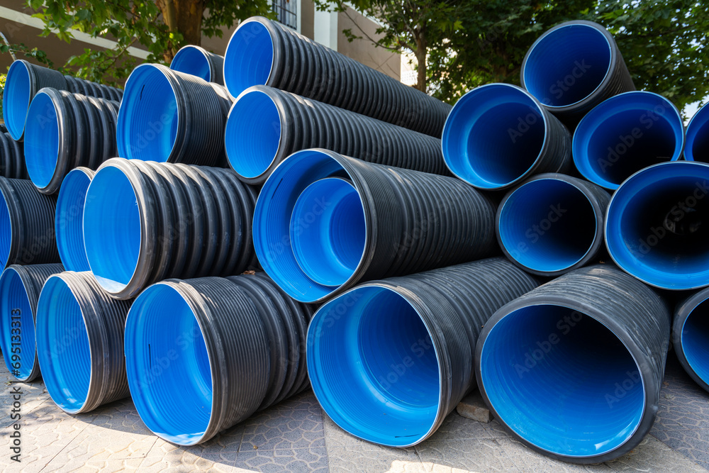 High strength plastic pipe on construction site High strength plastic pipe on construction site