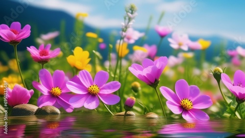 spring vibrant nature with flowers and insect photo realistic wallpaper