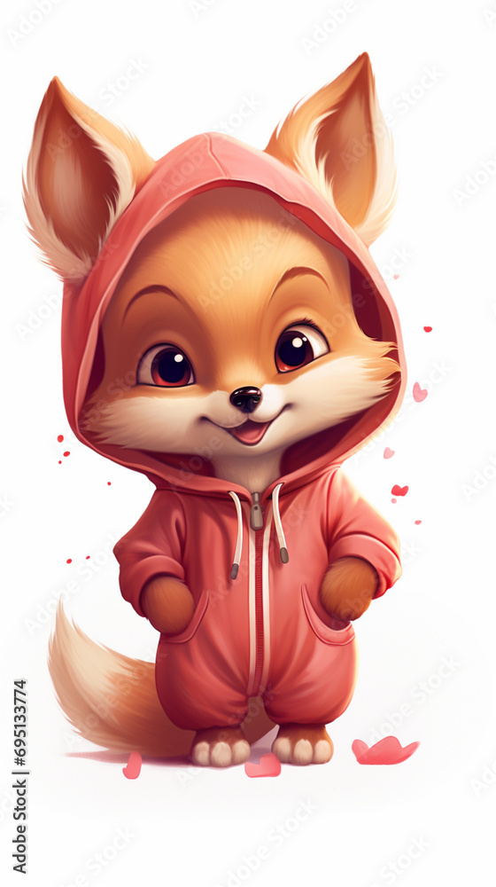 The adorable fox puppy wore a pink Hoodie The adorable fox puppy wore a pink Hoodie