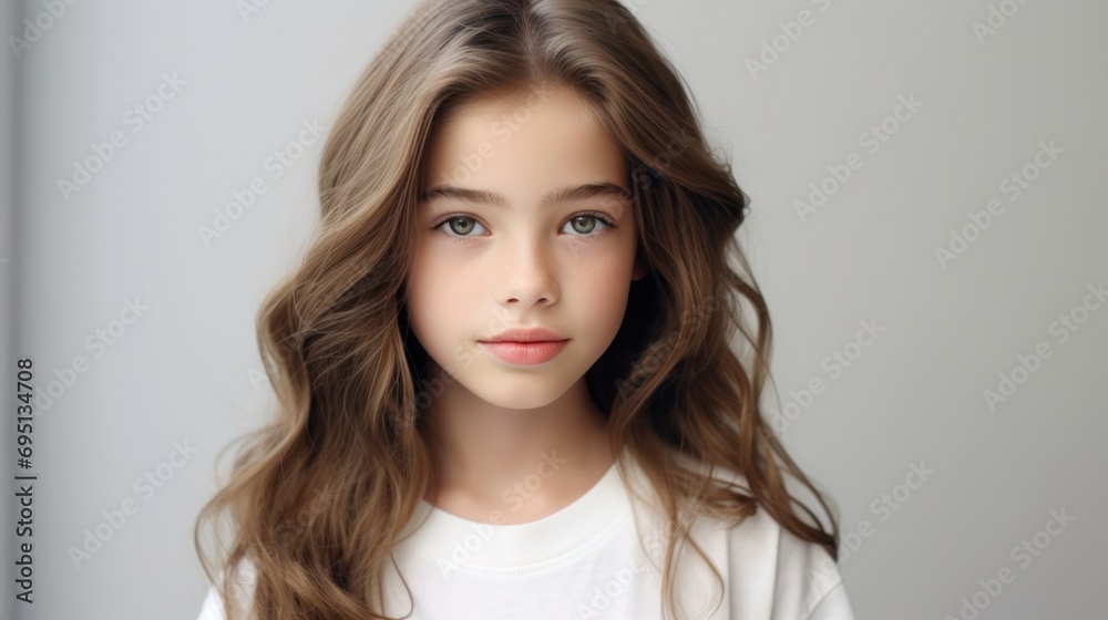portrait of a beautiful young caucasian white American model teen girl looking forward. child ad with copy space, children, beauty, pretty portrait of a beautiful young caucasian white American model teen girl looking forward. child ad with copy space, children, beauty, pretty