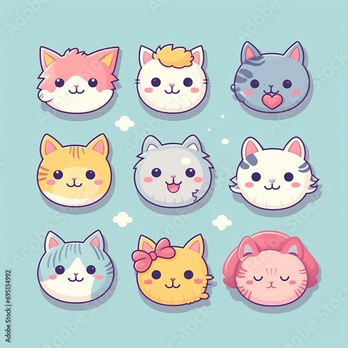 cute cats, water color, cats with big eyes, cats character illustration