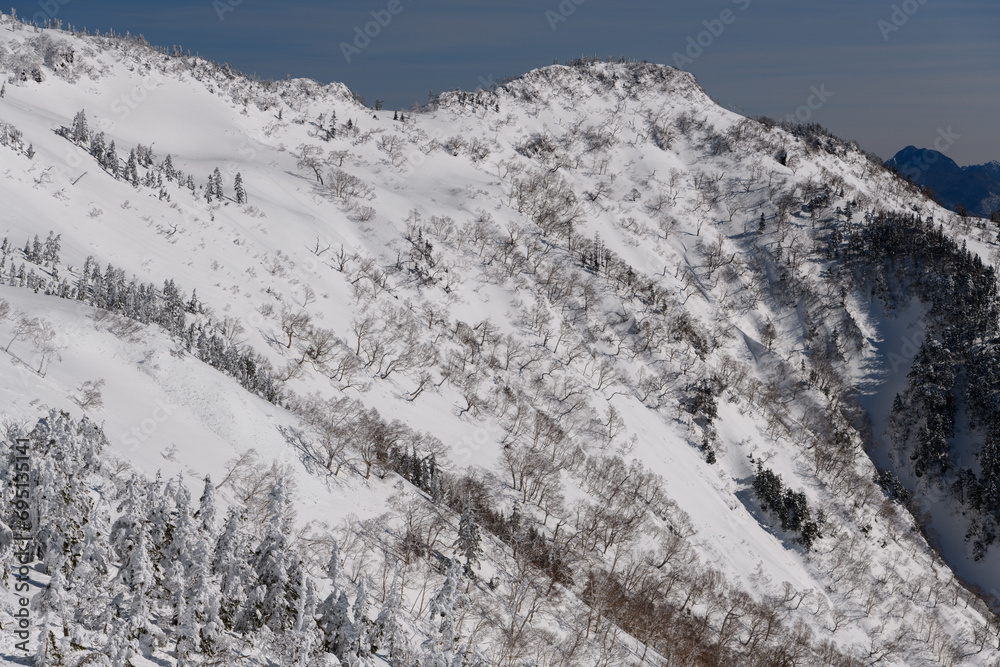 Obraz premium 剣ヶ峰山から武尊山に向かう登山道から見た武尊山の稜線