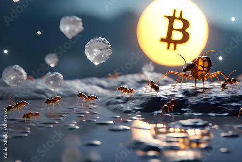 Ants and Bitcoin.Generative AI photo