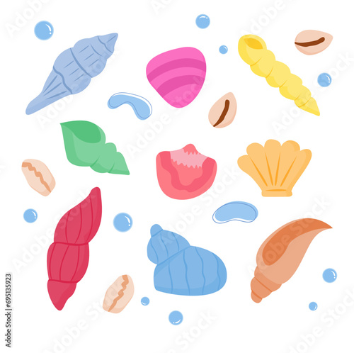 vector hand drawn marine life character collection shell grass cartoon element set © Hadaya