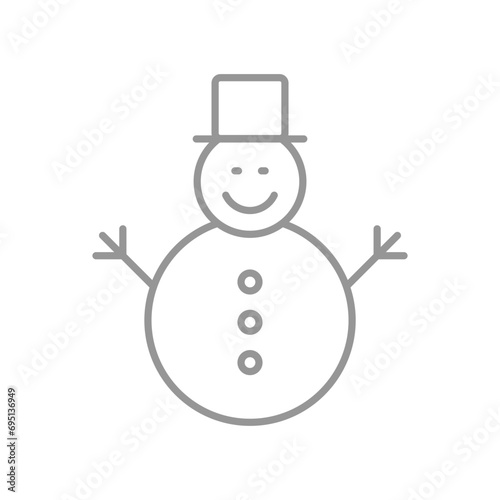 Snowman character head Christmas line icon. Christmas celebration minimal symbol, New Year festive or Xmas holiday simple vector sign or icon with snowman in hat and scarf personage