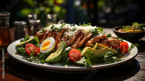 Love the Perfectly Grilled Chicken, Crowned by a Sea of Fresh coriander and an Ensemble of Artfully Selected avocados, tomatoes, eggs, with a top of asiago cheese.