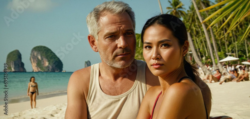 Wallpaper Mural A couple, a young adult Asian woman and a Caucasian older man as husband or boyfriend or vacation flirt Torontodigital.ca