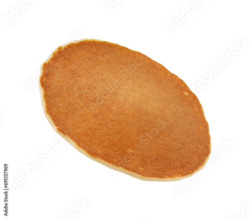 One fresh pancake isolated on white. Tasty breakfast