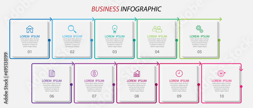 business infographic template. thin line design
with icons, text, number and 10 options or steps.
used for process diagrams, workflow layouts, flowcharts, infographics, 
and your presentations