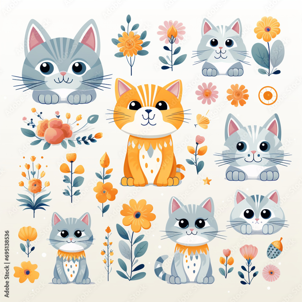 set of funny cartoon cats set of funny cartoon cats