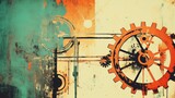 A steampunk illustration with gears and bright colors. Generative AI. 