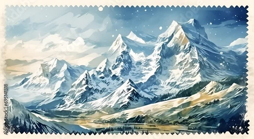 Swiss Alps animas stamp in winter photo