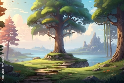 Enchanting Cartoon Fantasy Forest Background