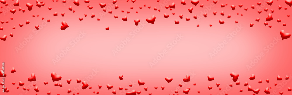 Red floating hearts framing top and bottom of web banner with copy space