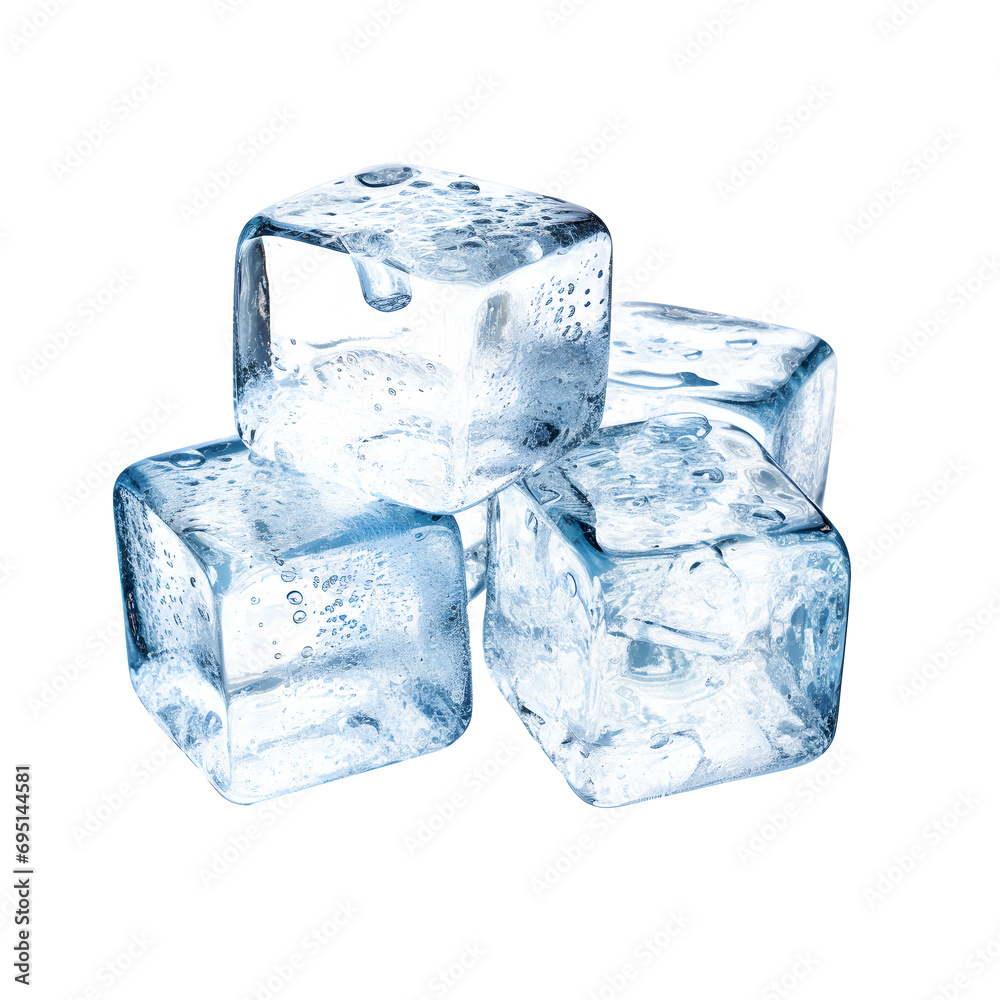 A pile of ice cubes with water splashing out of them isolated PNG. Concept of coldness and refreshment A pile of ice cubes with water splashing out of them isolated PNG. Concept of coldness and refreshment