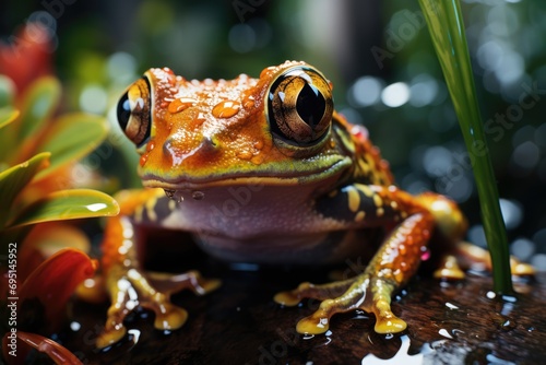 
In the vibrant tropical forest, a dynamic 4K Ultra HD documentary showcases the dynamic wildlife focus, revealing the detailed life of a frog as it navigates its lush and exotic habitat.