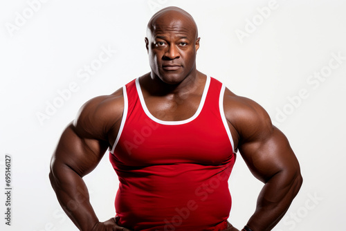 A muscular gym man posing in white backgroud.AI generative
