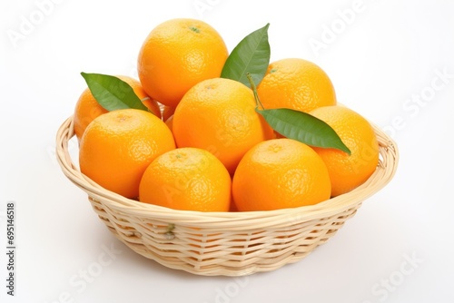 Oranges in a basket in white background . Generated Ai