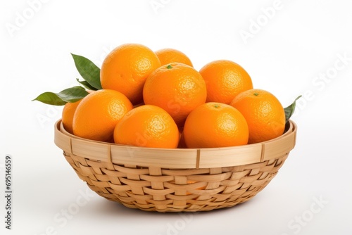 Oranges in a basket in white background . Generated Ai
