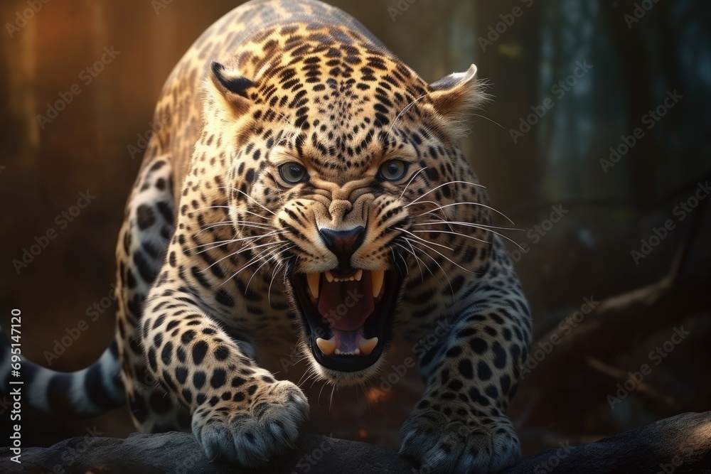 Close up of a roaring leopard isolated of transparent background. generative ai Close up of a roaring leopard isolated of transparent background. generative ai
