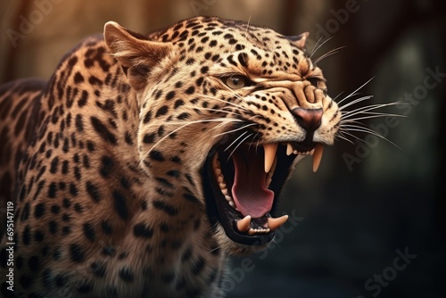 Close up of a roaring leopard isolated of transparent background. generative ai photo