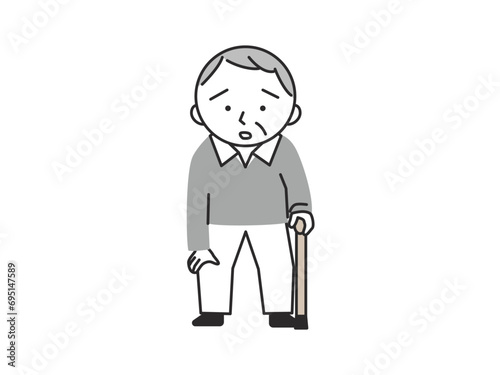 杖をついて歩くシニア男性のイラスト