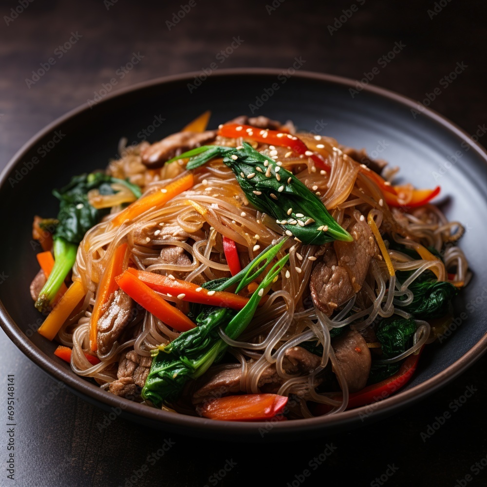 Savory Delight: Japchae, Stir-Fried Sweet Potato Noodles with Beef