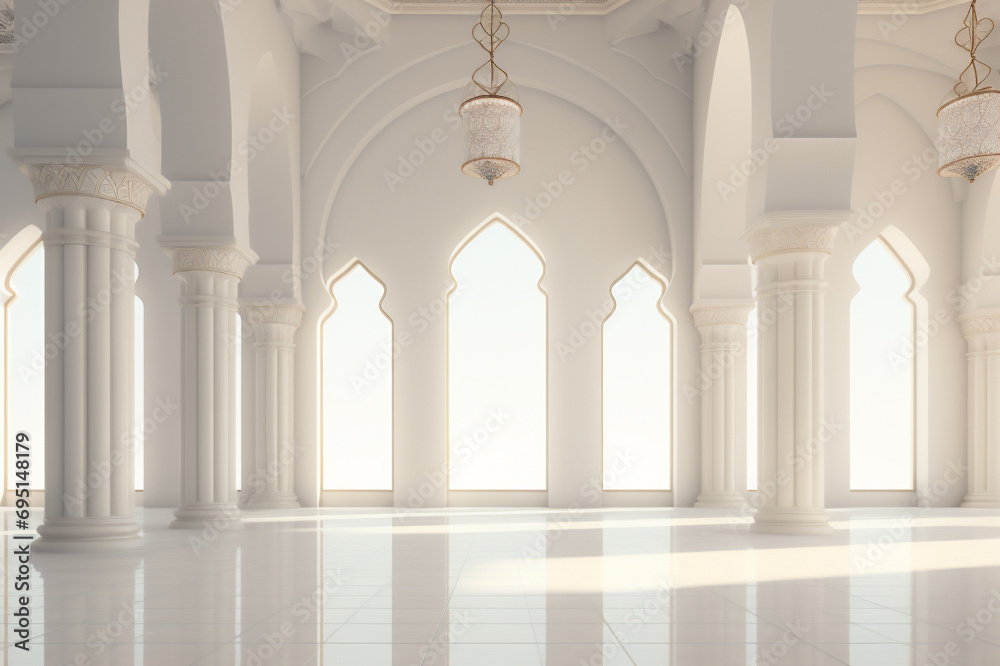 The interior of the mosque with a white atmosphere