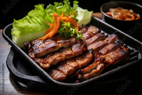 Sizzling Samgyeopsal: Grilled Pork Belly Delight Wrapped in Lettuce