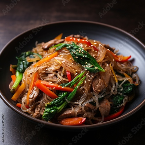 Savory Delight: Japchae, Stir-Fried Sweet Potato Noodles with Beef