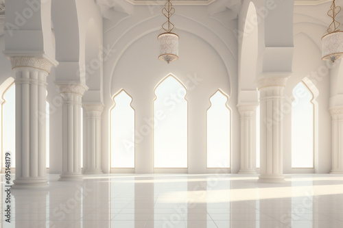 The interior of the mosque with a white atmosphere