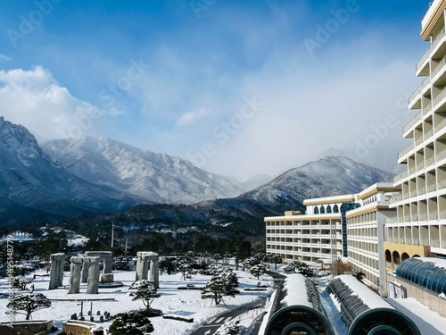 view of snow moutain, ulsanbawi Rock in Seoraksan Mountain