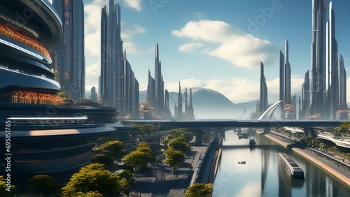 Futuristic technological dystopian city cinematic wallpaper photo
